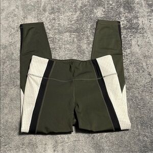 Athleta Green / Black / White compression‎ leggings tights athletic mesh